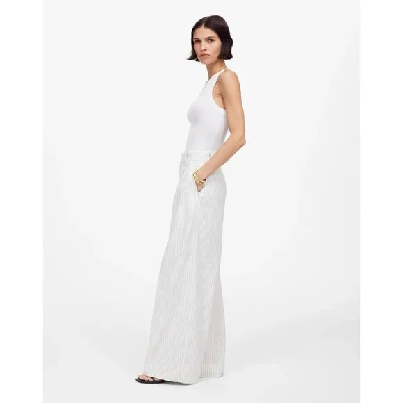 Madewell Superwide-Leg Trouser in Pinstripe Linen Blend Womens 4 Ivory Black - Picture 11 of 16